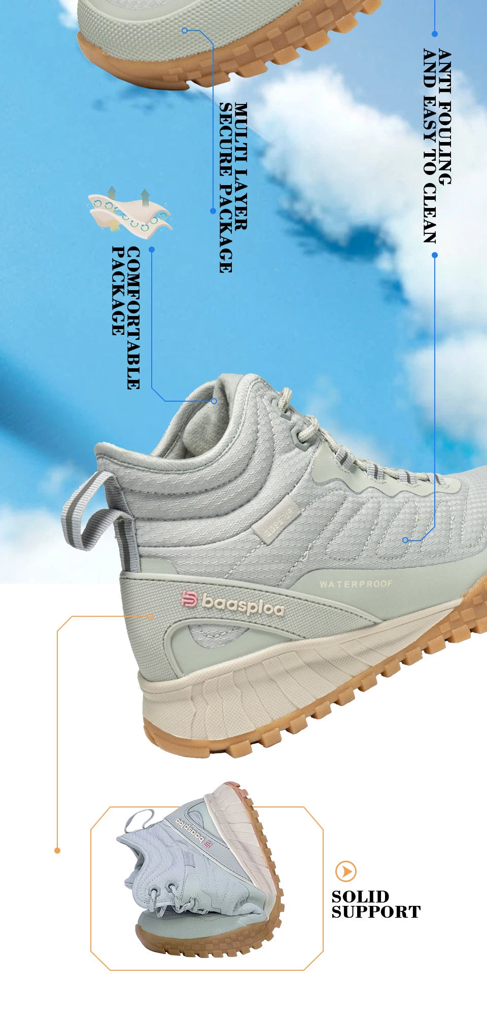 Baasploa Winter Women Sneakers Plush Warm Snow Boots Non-Slip Waterproof Shoes Women Outdoor Boots Walking Shoes