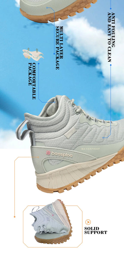 Baasploa Winter Women Sneakers Plush Warm Snow Boots Non-Slip Waterproof Shoes Women Outdoor Boots Walking Shoes