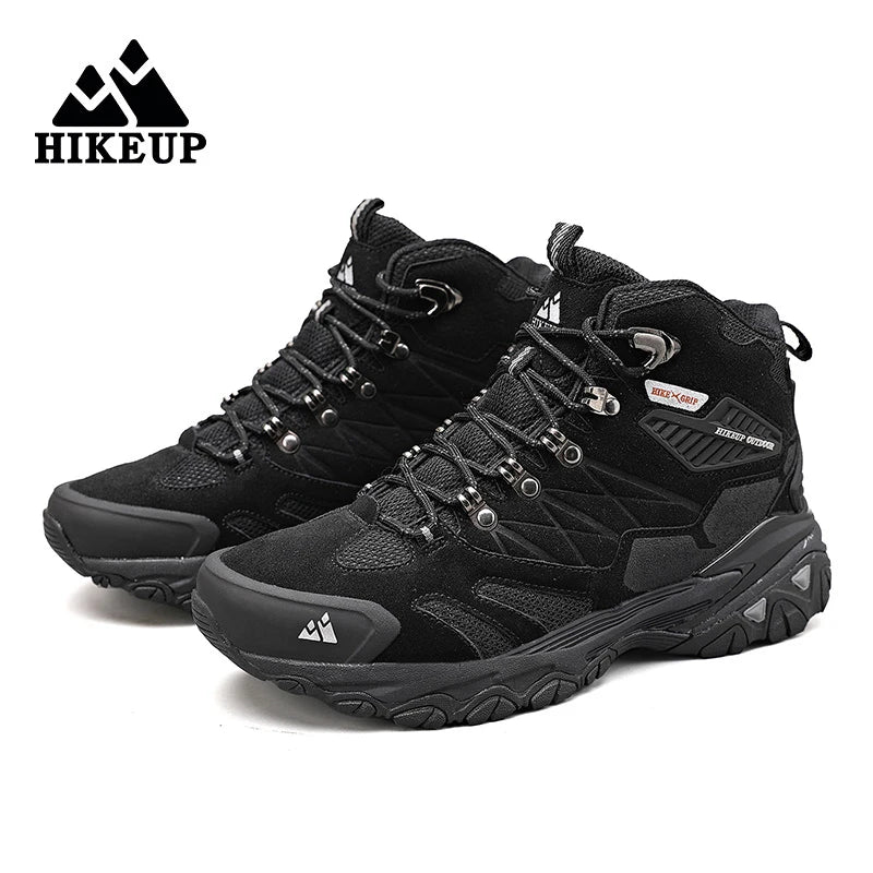 HIKEUP Winter Boot Men Outdoor Hiking Boots Suede High Top Trekking Men Shoes Rainproof Tactical Combat Military Boots