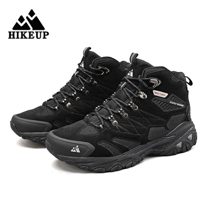 HIKEUP Winter Boot Men Outdoor Hiking Boots Suede High Top Trekking Men Shoes Rainproof Tactical Combat Military Boots