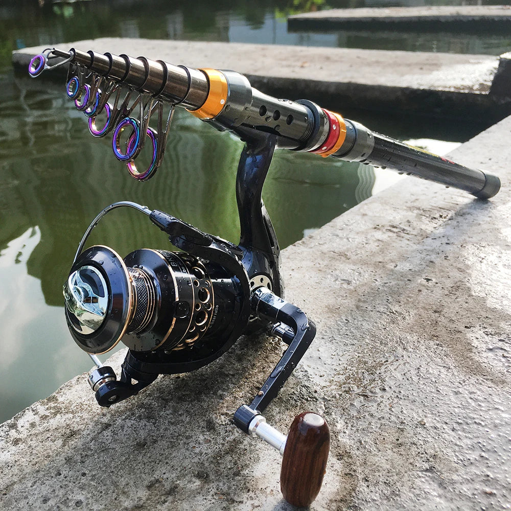 1.8-3.6m Feeder Sea Pole Combo Carbon Telescopic Spinning Fishing Rod Reel Set Short Travel Pole Long Casting Rods Fishing Set