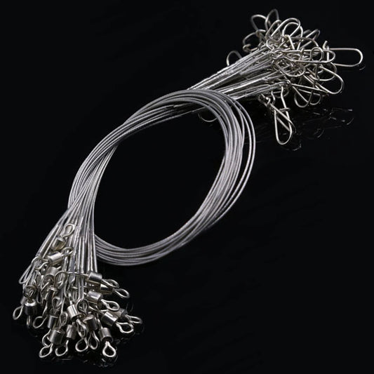 24Pcs Anti Bite Fishing Line Steel Wire Leader With Swivel Double-Lock Snap Accessory Lead Core Leash 25cm 15kg/35lb