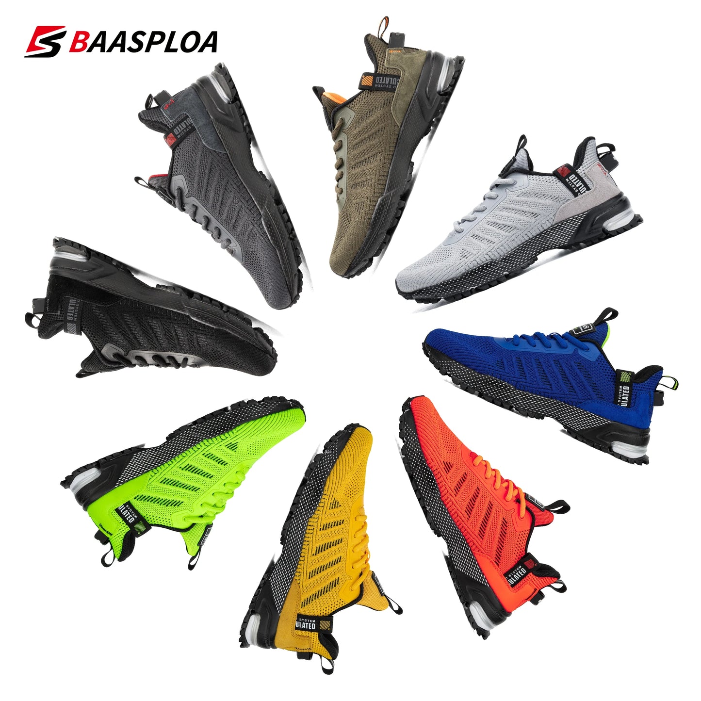 Men's Running Shoes Baasploa Male Sneakers Shoes Breathable Mesh Outdoor Grass Walking Gym Shoes For Men Plus Size 41-50