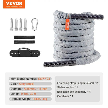 1.5-Inch x 30-Ft Battle Rope for Home Gym Strength Training Fitness Workout Portable Accessory