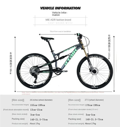 26 inch soft tail mountain bike  air pressure shock absorption outdoor bicycle 11-speed MTB oil brake downhill off-road racing