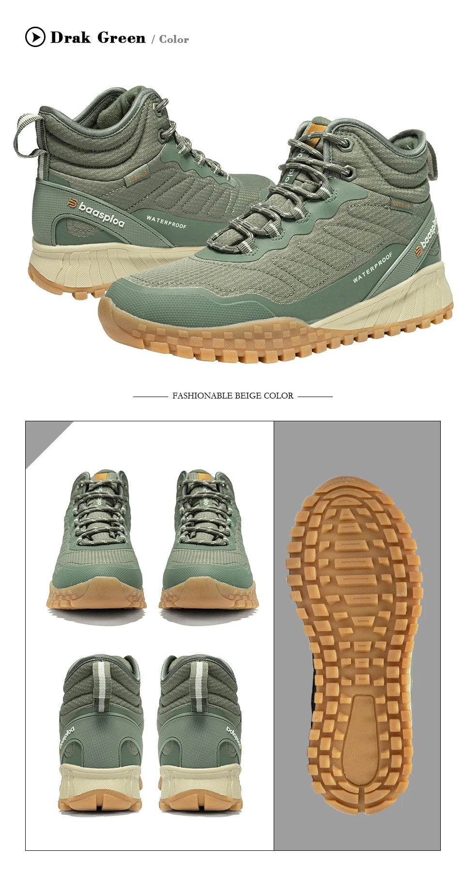 Baasploa Winter Women Sneakers Plush Warm Snow Boots Non-Slip Waterproof Shoes Women Outdoor Boots Walking Shoes