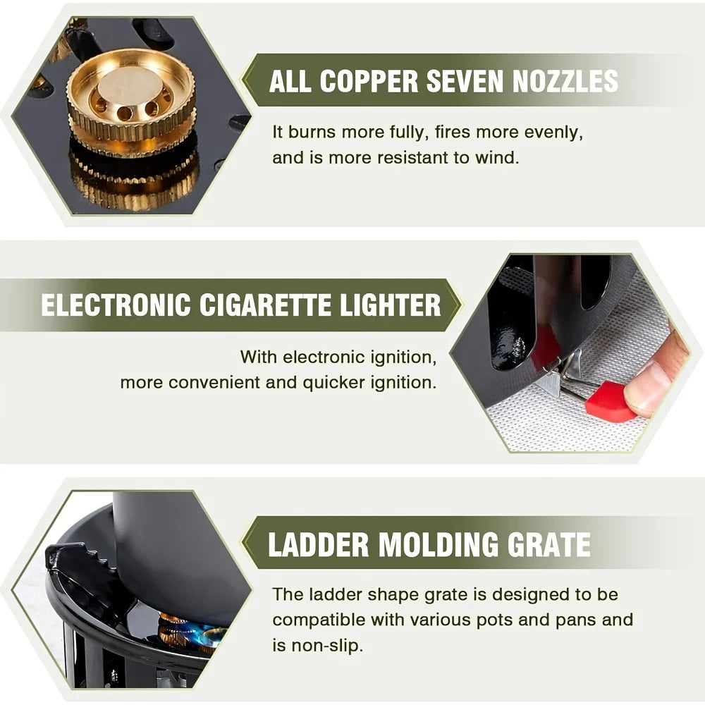 21000W 7-Core Camping Stove High-Power Strong Fire Windproof Electronic Ignition Tourist Gas Stove Burner for Cooking Picnics