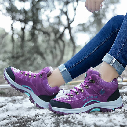 Unisex Winter Plush High Top Hiking Shoes Women Outdoor High Quality Keep Warm Snow Casual Sneakers Men Non-slip Trekking Boots