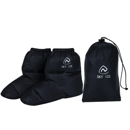 Winter Outdoors Shoe Covers White Duck Down Camping Slippers Warm Socks for Sleeping Bag Indoors Warm Boots Waterproof