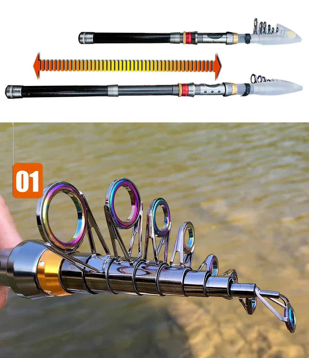 1.8-3.6m Feeder Sea Pole Combo Carbon Telescopic Spinning Fishing Rod Reel Set Short Travel Pole Long Casting Rods Fishing Set