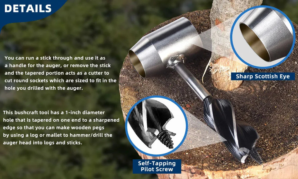 Bushcraft Auger Wrench Outdoor Survival Hand Drill Survival Gear Tool Outdoor Sports Jungle Crafts Camping Bushcraft Accessories