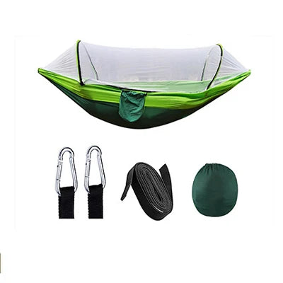 260*140cm Automatic Quick-opening Mosquito Net Hammock Outdoor Camping Bed Pole Anti-rollover Nylon Hammock with Mosquito Net