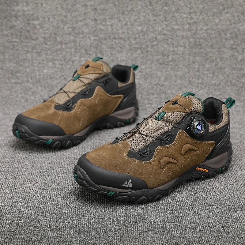 HIKEUP-Leather Shoes for Men, Outdoor Hiking Shoes, Tourist Trekking Sneakers, Mountain Climbing Trail Jogging Shoes, Turnbuckle