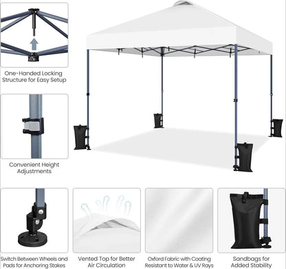 12x12 Pop-up Canopy Tent w/ 2 Integrated Wheels for Mobility, Waterpoof & Heavy Duty, Instant Sun Shelter with Carry Bag