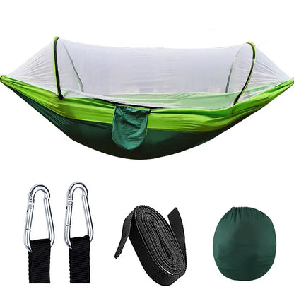 260*140cm Automatic Quick-opening Mosquito Net Hammock Outdoor Camping Bed Pole Anti-rollover Nylon Hammock with Mosquito Net