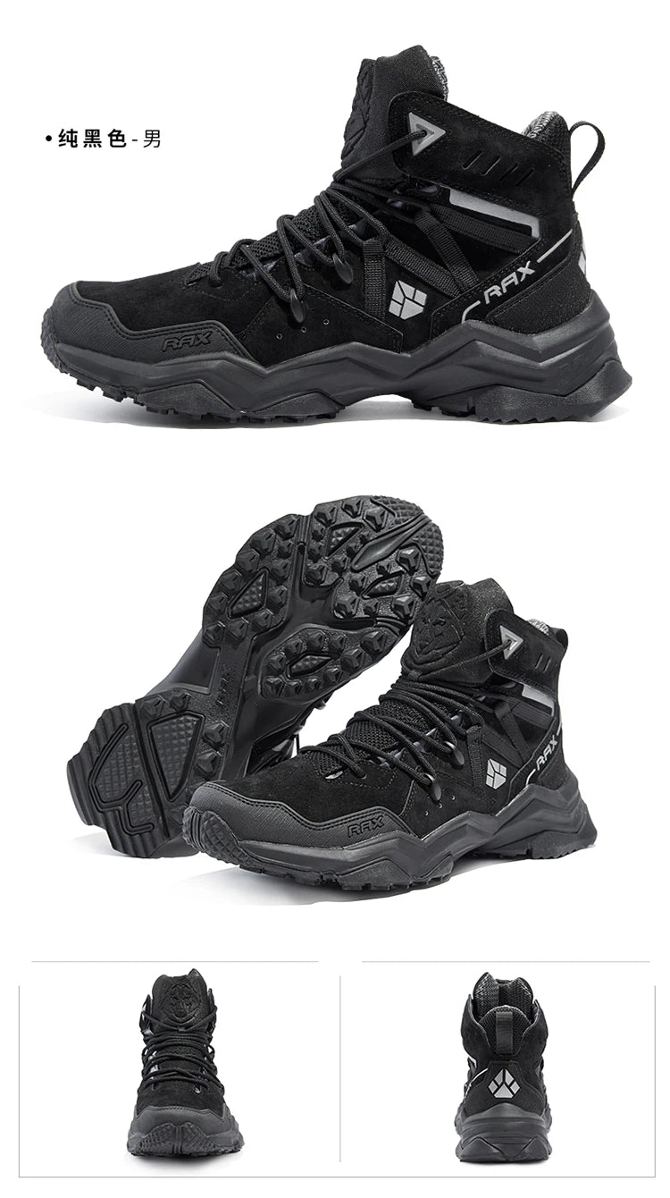 RAX Men Hiking Shoes Mid-top Waterproof Outdoor Sneaker Men Leather Trekking Boots Trail Camping Climbing Hunting Sneakers Women