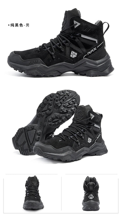RAX Men Hiking Shoes Mid-top Waterproof Outdoor Sneaker Men Leather Trekking Boots Trail Camping Climbing Hunting Sneakers Women