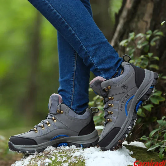 Unisex Winter Plush High Top Hiking Shoes Women Outdoor High Quality Keep Warm Snow Casual Sneakers Men Non-slip Trekking Boots