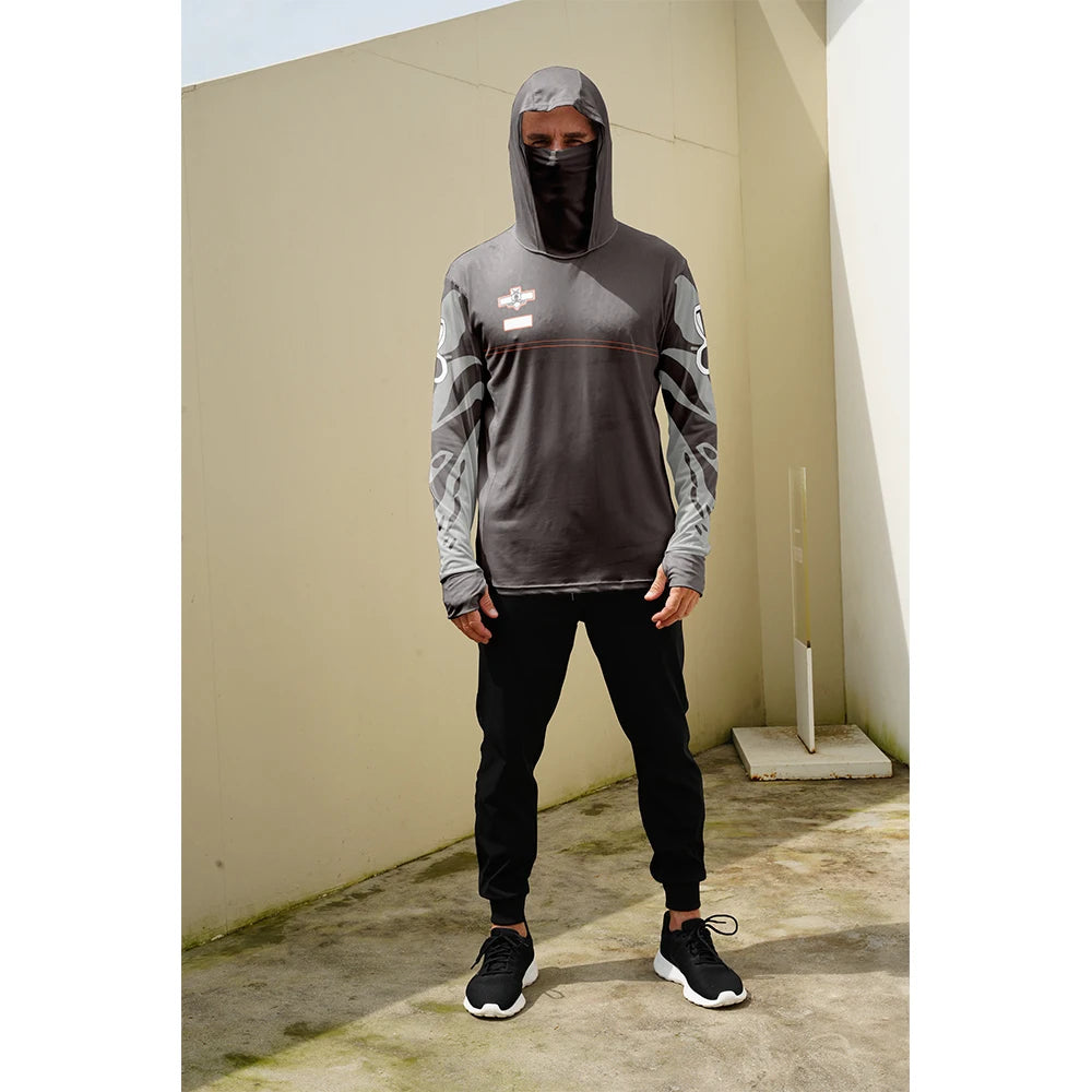 Men's casual hooded fishing suit with face mask quick drying long sleeved sun protection outdoor fishing hiking clothing