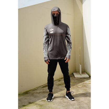 Men's casual hooded fishing suit with face mask quick drying long sleeved sun protection outdoor fishing hiking clothing
