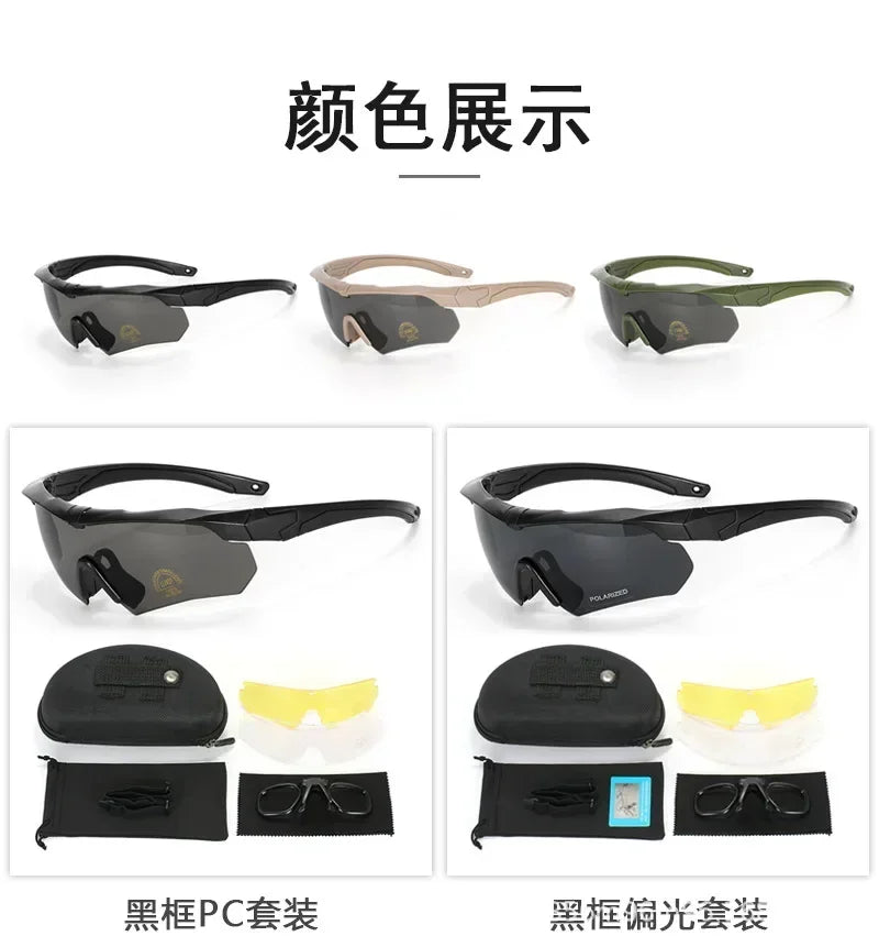 HD 3 Lens Tactical Cycling Goggles CS Airsoft Windproof Army Shooting Polarized GlassesMotorcycle Cycling Outdoor Sport