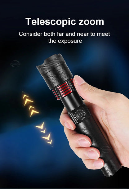 10000mAh High Power LED Flashlights Type-C Rechargeable LED Torch  5000M Ultra Powerful Flashlight Outdoor Tactical Lantern