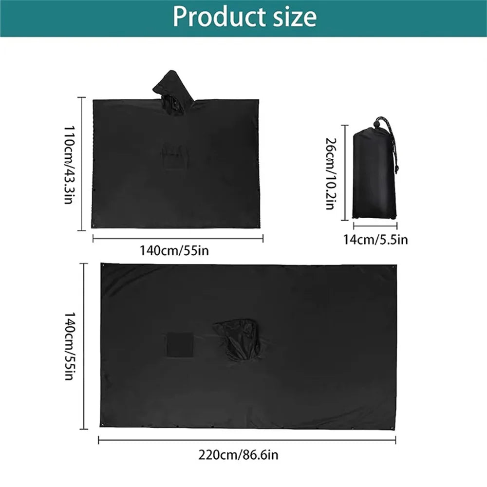 Outdoor 3in1 Hooded Waterproof Military Raincoat Poncho Motorcycle Camping Hiking Travel Rain Cover Tent