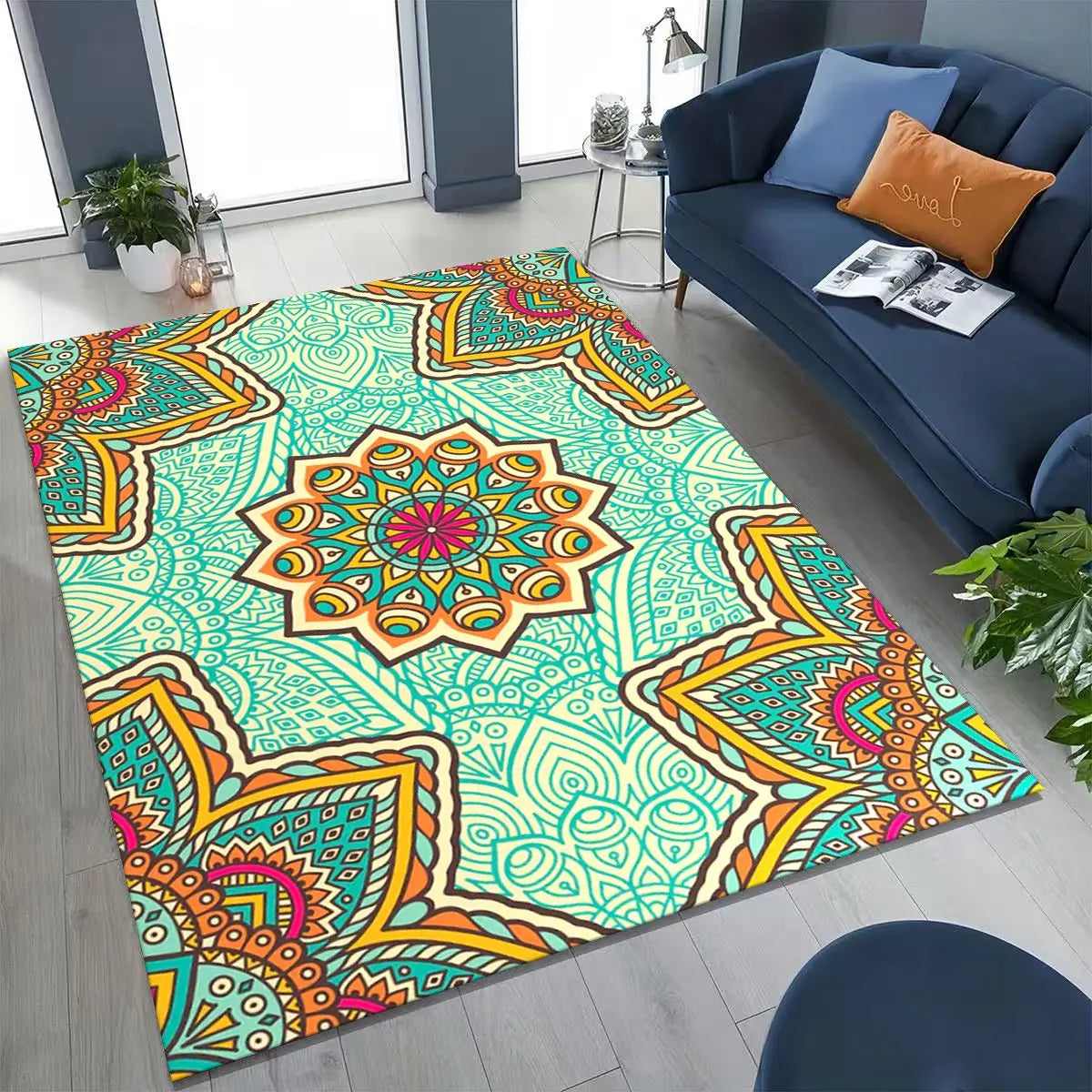 2026 Rainbow Mandala Flower Chakras Yoga Bohemia Art Rug for Bedroom Living Room Sofa Home Doormat Decor,Kid Non-slip Floor Mat