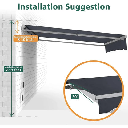 10' x 8' Manual Retractable Patio Awning with Half-Cassette – Sunshade Canopy for Durable Outdoor Shade, Easy Operation & Weath