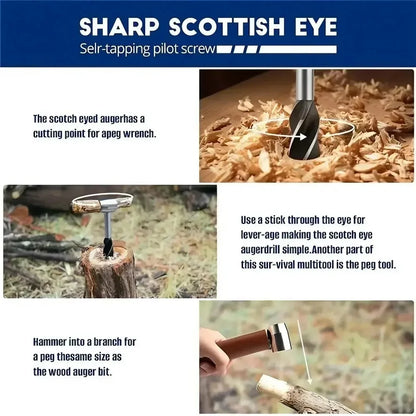 STONEGO Outdoor Drill Bit Set, Wood Boring & Splitting Tool, Manual Hand Drill for Camping, Survival, and Carpentry