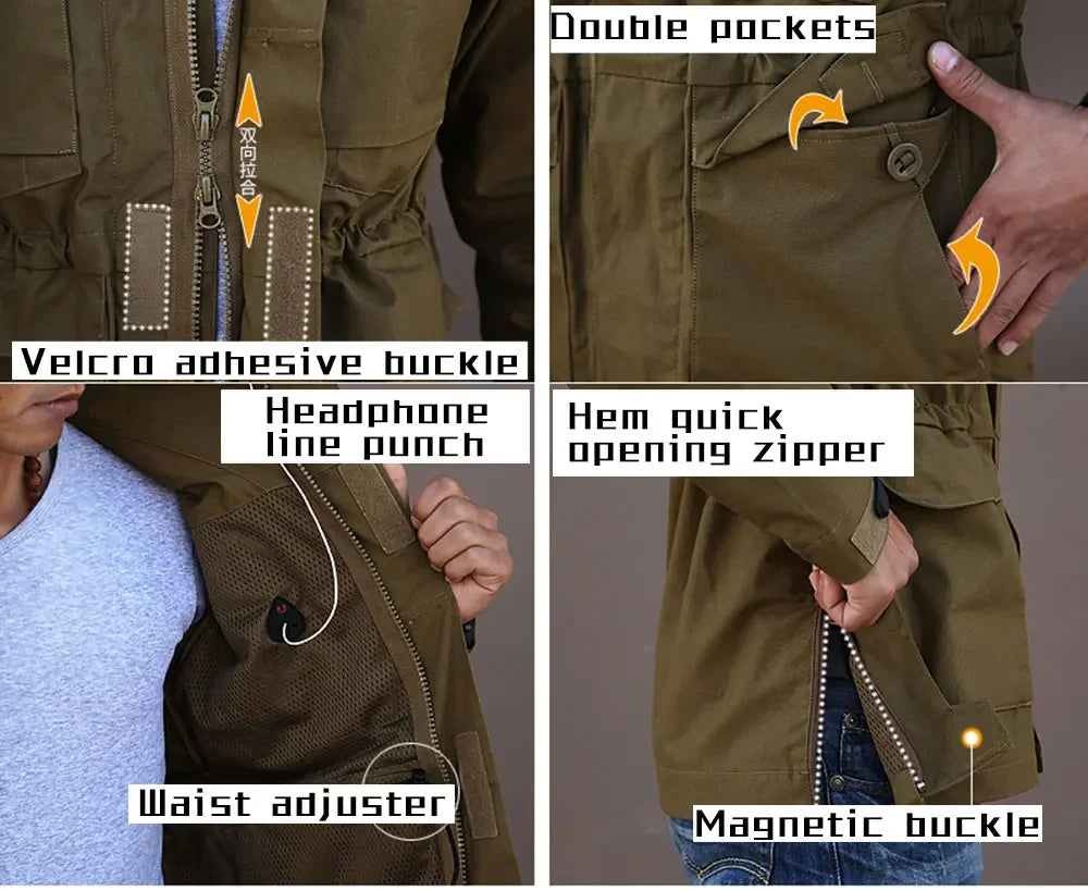 M65 UK Clothes Windproof Hunting Field Jackets Mens Winter/Autumn Waterproof Pilot Train Coat Hoodie Three Colors