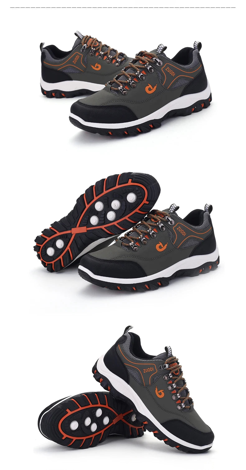 Men's Hiking Shoes Waterproof Leather Outdoor PU Shoes Wear-resistant Men Trekking Walking Hunting Tactical Sneakers