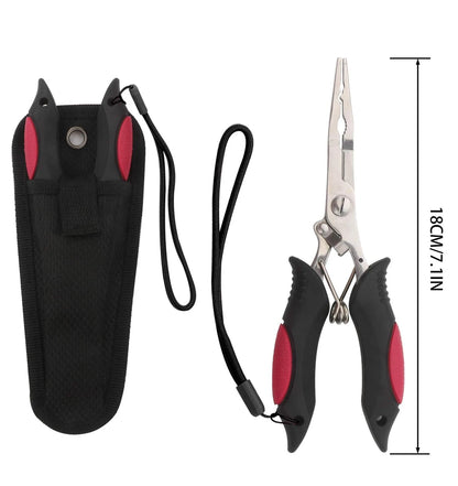 Multifunctional Fishing Pliers Stainless Steel Braided Line Cutter Scissors Hook Remover with Pliers Sheath Lanyard Fishing Tool