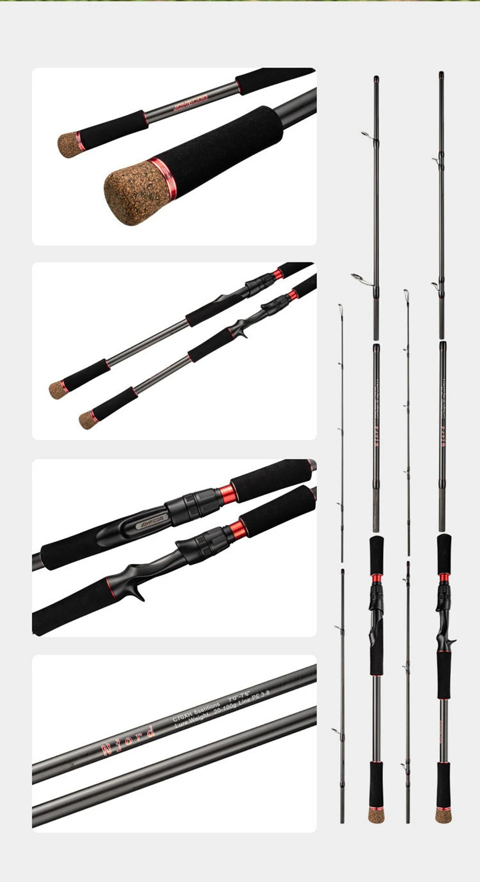 Travel Fishing rod For Big game 2.1m 2.28m SPinning Rod Casting Fishing Rod JerkBait Rod 5 Sections