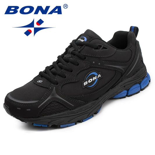 BONA New Classics Style Men Running Shoes Lace Up Men Sport Shoes Leather Men Outdoor Jogging Sneakers Comfortable