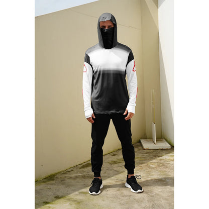 Men's casual hooded fishing suit with face mask quick drying long sleeved sun protection outdoor fishing hiking clothing