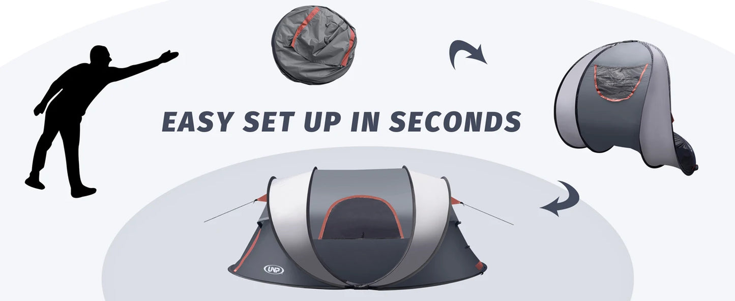 Pop-up Tent, 3 Person Camping Tent, Instant Portable Beach Tent, Easy Pop Up Shade Tents 2 Doors for Camping Hiking