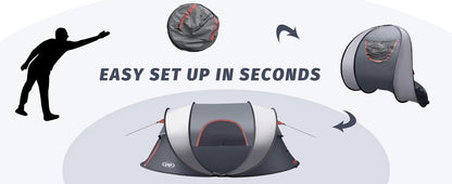 Pop-up Tent, 3 Person Camping Tent, Instant Portable Beach Tent, Easy Pop Up Shade Tents 2 Doors for Camping Hiking