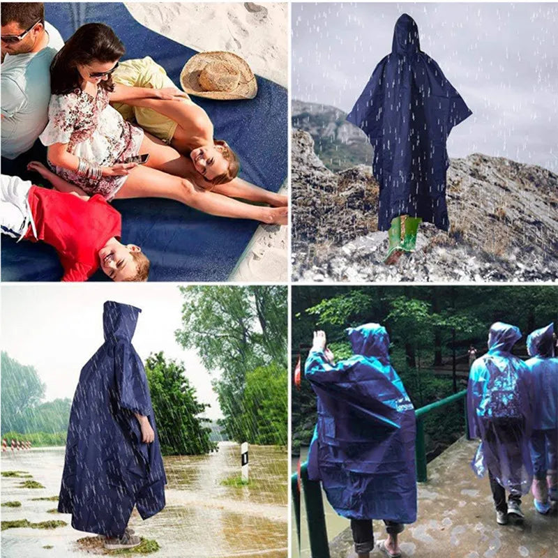 3-in-1 outdoor raincoat Hooded sleeve waterproof poncho Camping hiking Raincoat tent motorcycle rain cover