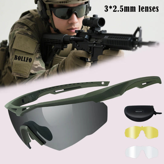 3 Lens Tactical Shooting Glasses 2.5mm Impact-Resistant Military Tactical Glasses Anti-Fog Windproof Cycling Goggles Antiparras