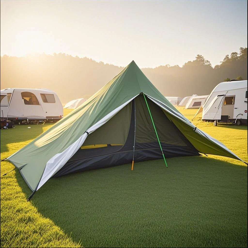 1-Person Ultralight Pyramid Tent - Without Poles, Waterproof PU4000, Mesh Layers for Backpacking & Mountain Hiking