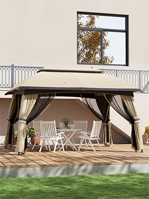 10' x 13' Patio Gazebo, Outdoor Gazebo Canopy Shelter with Netting, Steel Frame for Garden, Lawn, Backyard, and Deck, Beige