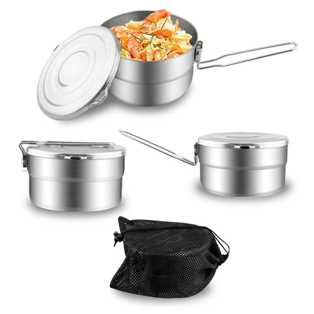 1.5L Stainless Steel Lunch Case with Storage Bag Camping Pot for Backpacking Hikiing Fishing Lunch Box Rice Container Lunch Case