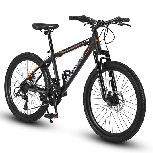 Ecarpat Mountain Bike 24 Inch Wheels, 21-Speed Mountain Bikes Carbon Steel Frame Bicycles Disc Brakes Front Suspension