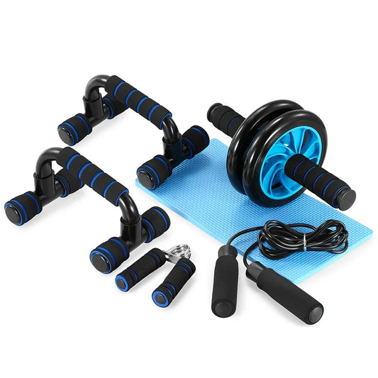 5-In-1 Abdominal Wheel Roller Kit with Push-Up Bar Jump Rope Hand Gripper and Knee Pad Abdominal Core Carver Fitness AB Wheels