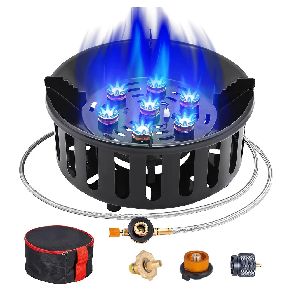 21000W 7-Core Camping Stove High-Power Strong Fire Windproof Electronic Ignition Tourist Gas Stove Burner for Cooking Picnics