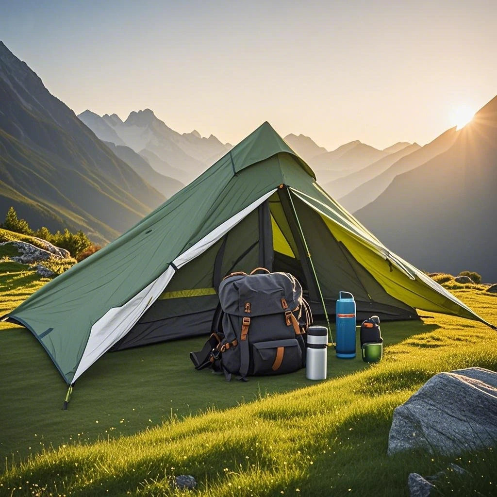 1-Person Ultralight Pyramid Tent - Without Poles, Waterproof PU4000, Mesh Layers for Backpacking & Mountain Hiking