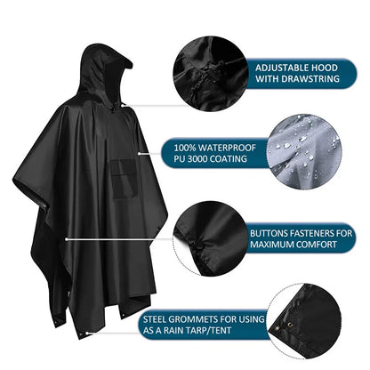 Outdoor 3in1 Hooded Waterproof Military Raincoat Poncho Motorcycle Camping Hiking Travel Rain Cover Tent
