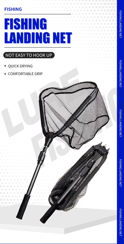 TAIYU 1m Telescopic Landing Net Metal Alloy Folding Fishing Nets Fly Carp Sea Mesh Hand Dip Casting Landing Net for Fly Fishing