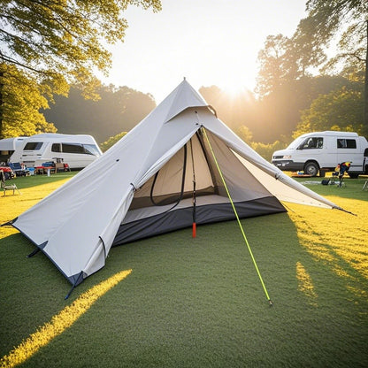 1-Person Ultralight Pyramid Tent - Without Poles, Waterproof PU4000, Mesh Layers for Backpacking & Mountain Hiking